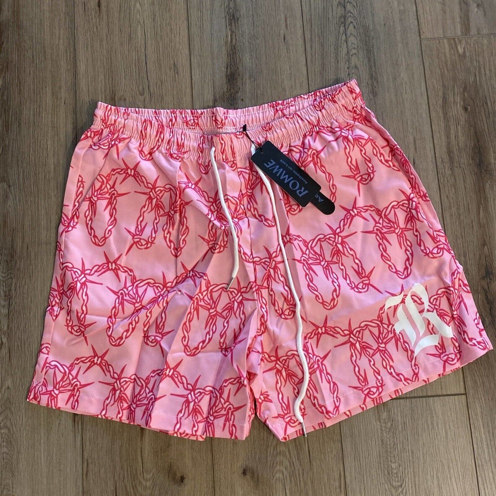 ROMWE All Over Print Drawstring Shorts Pink & Red XL US42